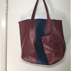 Burgundy J. Crew Leather Tote Bag